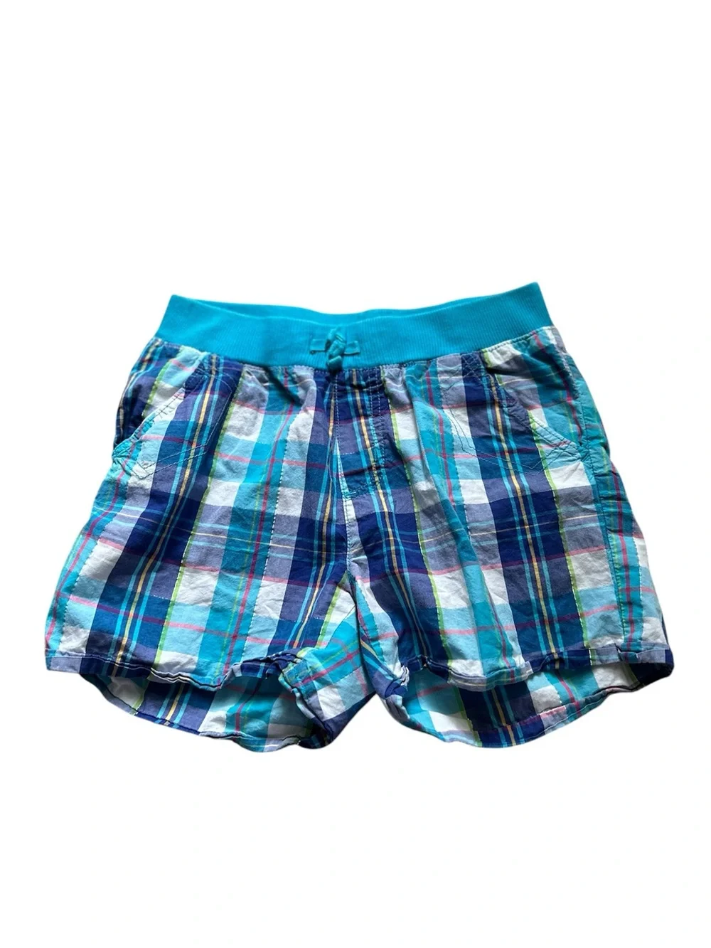 🆕The Children's Place Turquoise & Navy Plaid Girls' Shorts